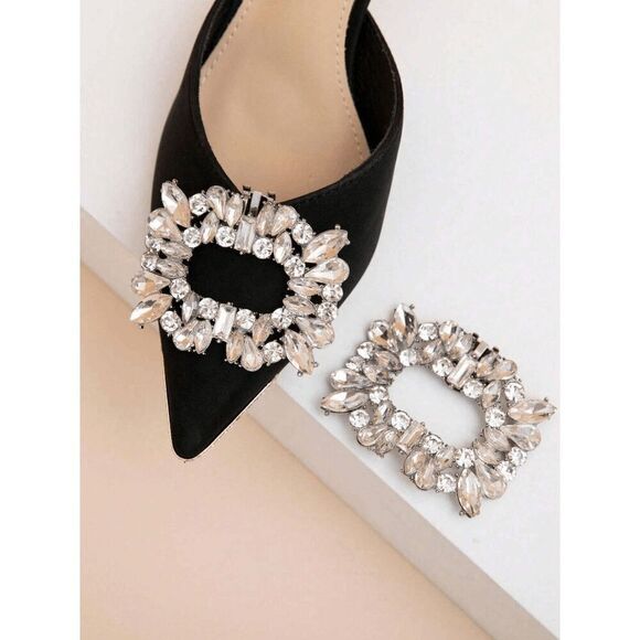 ✨💎 2pcs Rhinestone Square Buckle Shoe Jewelry Clips Decor Accessories NEW - Picture 4 of 14